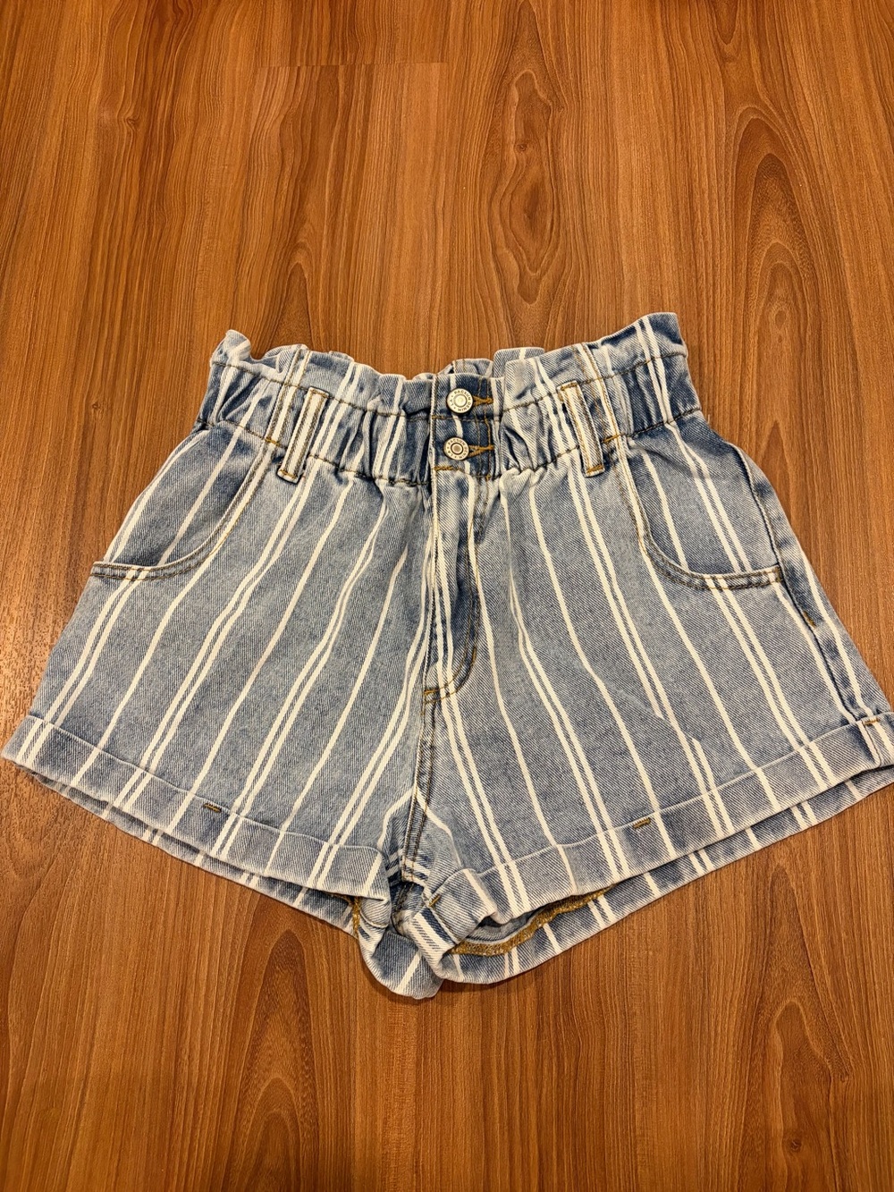 PacSun Striped Denim Paperbag Mom Shorts High Waisted